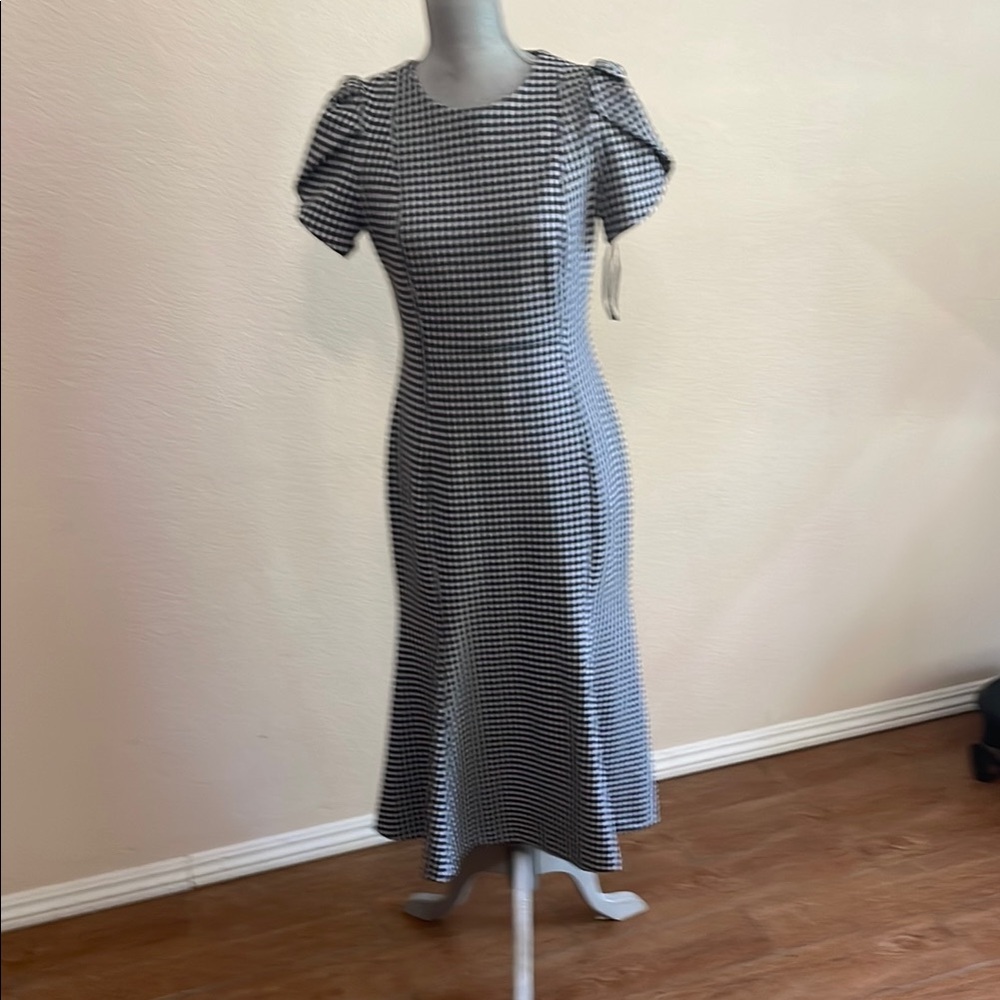Calvin Klein Black and White Puff Sleeve Sheath Dress